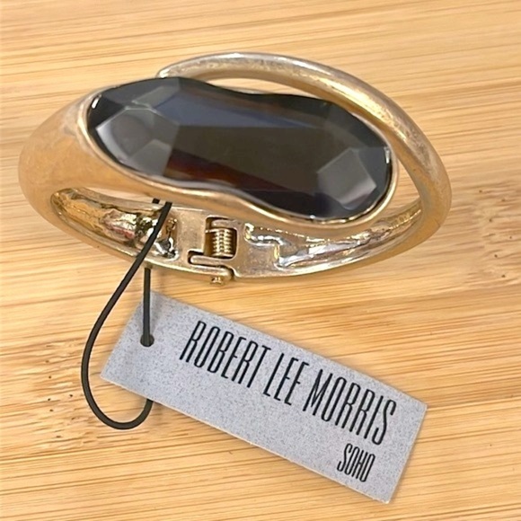 Brand New Robert Lee Morris Antique Gold Tone Large Stone Hinge Cuff Bracelet - Picture 10 of 13